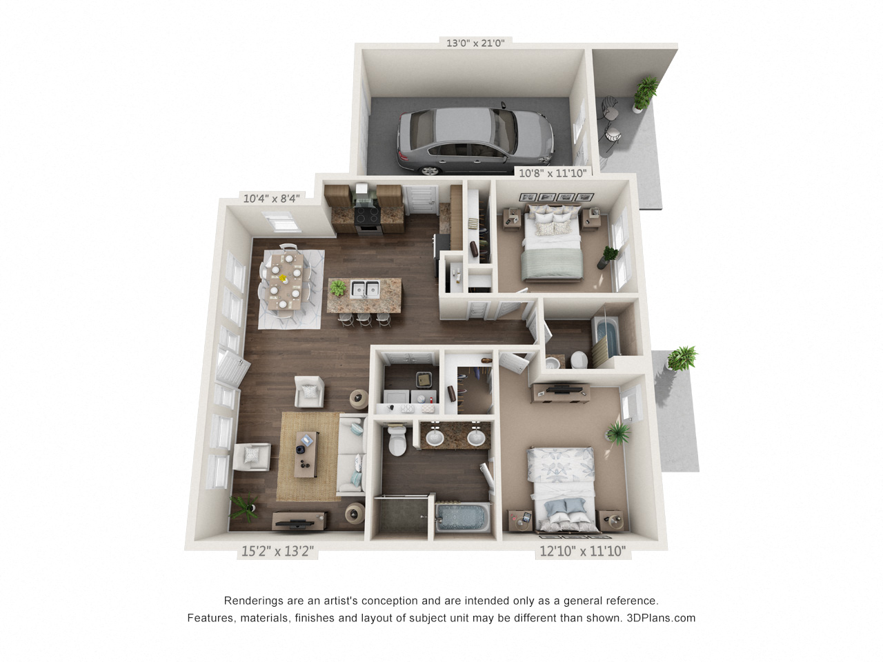 Floor plan for 2 beds, 2 baths, 1218 sqft